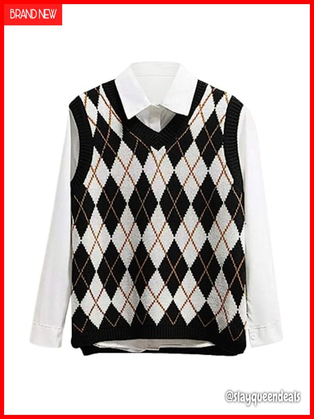 Women's Argyle Knit Sweater Vest Sleeveless V-Neck Crop Top